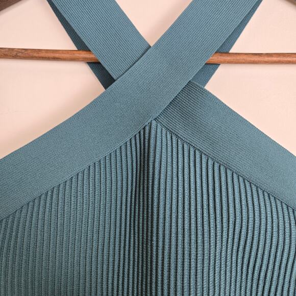 Sincerely Jules Criss Cross Halter Crop Top Teal Large - Picture 5 of 8